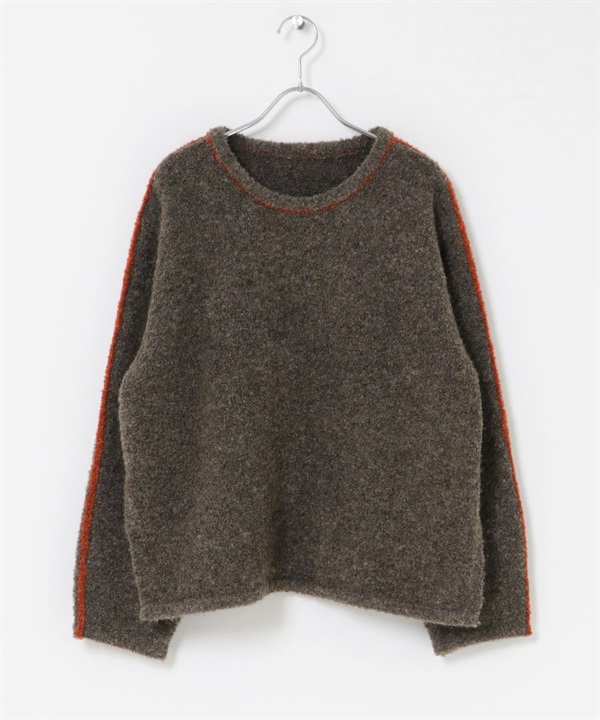 圈圈紗滾邊針織衫(棕色-FREE-BROWN)