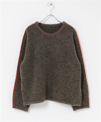 圈圈紗滾邊針織衫(棕色-FREE-BROWN)