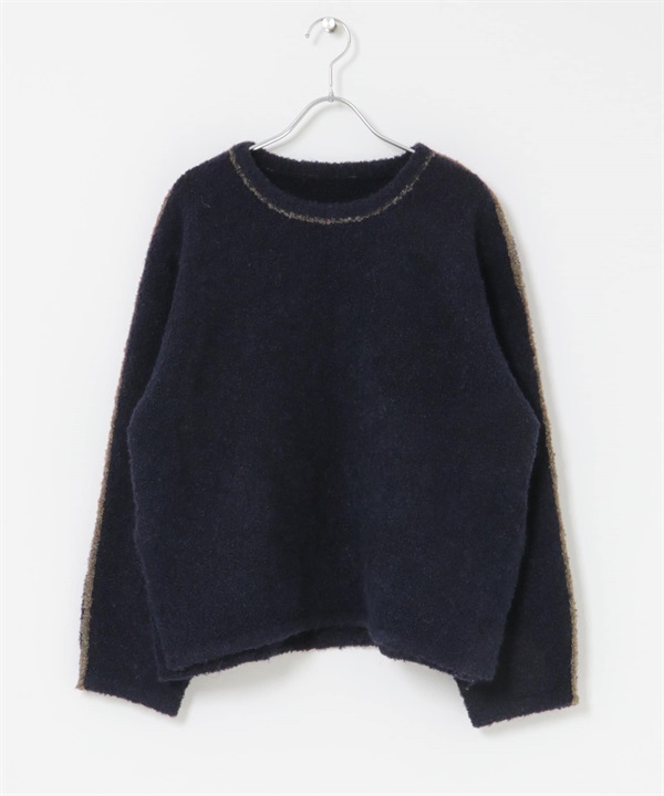 圈圈紗滾邊針織衫(藏青色-FREE-NAVY)