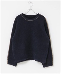 圈圈紗滾邊針織衫(藏青色-FREE-NAVY)