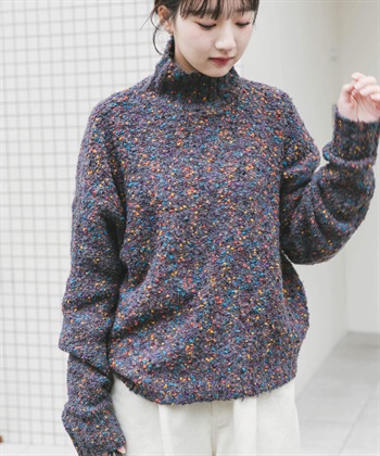 彩色棉結高領針織衫