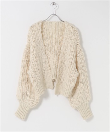 混羊毛蓬鬆開襟衫(象牙白-Free-IVORY)