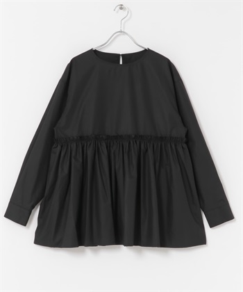 腰部碎褶罩衫(黑色-FREE-BLACK)