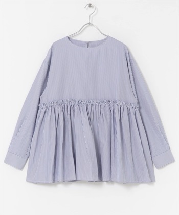 腰部碎褶罩衫(條紋-FREE-STRIPE)