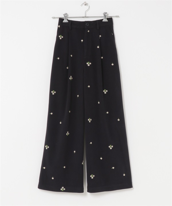 刺繡絲絨長褲(藍色莓果色-FREE-其他藍色)