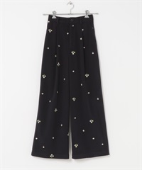 刺繡絲絨長褲(藍色莓果色-FREE-其他藍色)