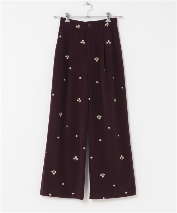 刺繡絲絨長褲(其他紫色-Free-其他紫色)