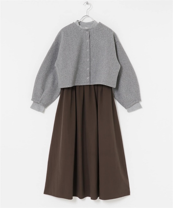 【成套組合】開襟衫 × 洋裝(灰色-Free-GRAY)