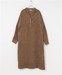 輕量燈芯絨V字領緣洋裝(棕色-Free-BROWN)