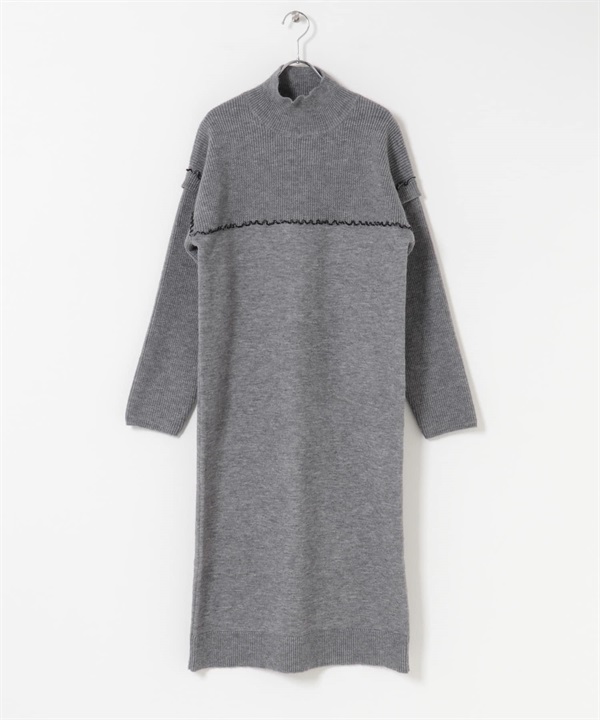 高領縫線針織洋裝(灰色-FREE-GRAY)