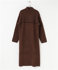 高領縫線針織洋裝(棕色-FREE-BROWN)