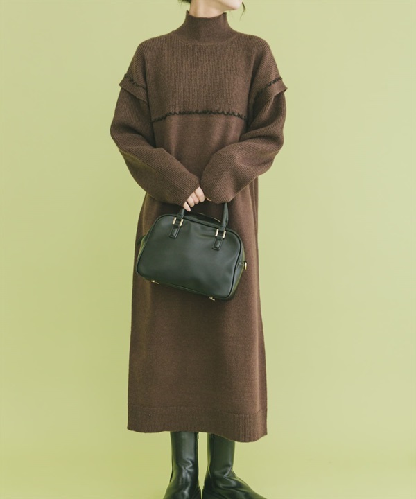 高領縫線針織洋裝