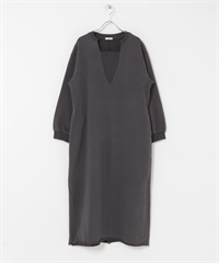 棉質毛圈長袖洋裝(炭灰色-Free-CHARCOAL GRAY)