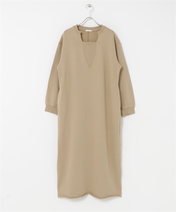 棉質毛圈長袖洋裝(膚色-Free-BEIGE)