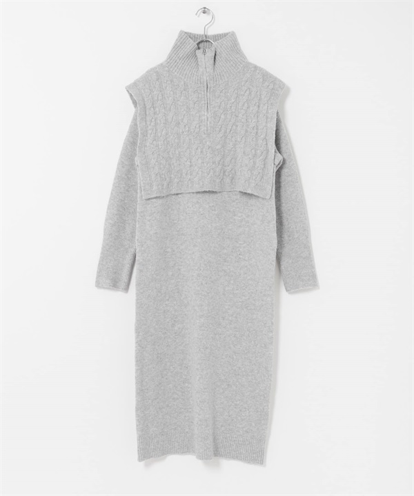 半拉鍊針織組合洋裝(灰色-FREE-GRAY)