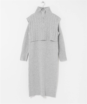 半拉鍊針織組合洋裝(灰色-FREE-GRAY)