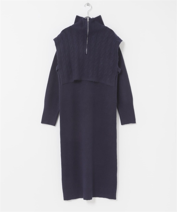 半拉鍊針織組合洋裝(藏青色-FREE-NAVY)