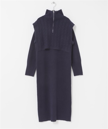 半拉鍊針織組合洋裝