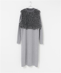 【成套組合】毛圈紗針織背心 × 洋裝(灰色-Free-GRAY)