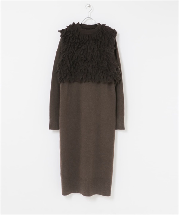 【成套組合】毛圈紗針織背心 × 洋裝(棕色-Free-BROWN)