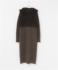 【成套組合】毛圈紗針織背心 × 洋裝(棕色-Free-BROWN)