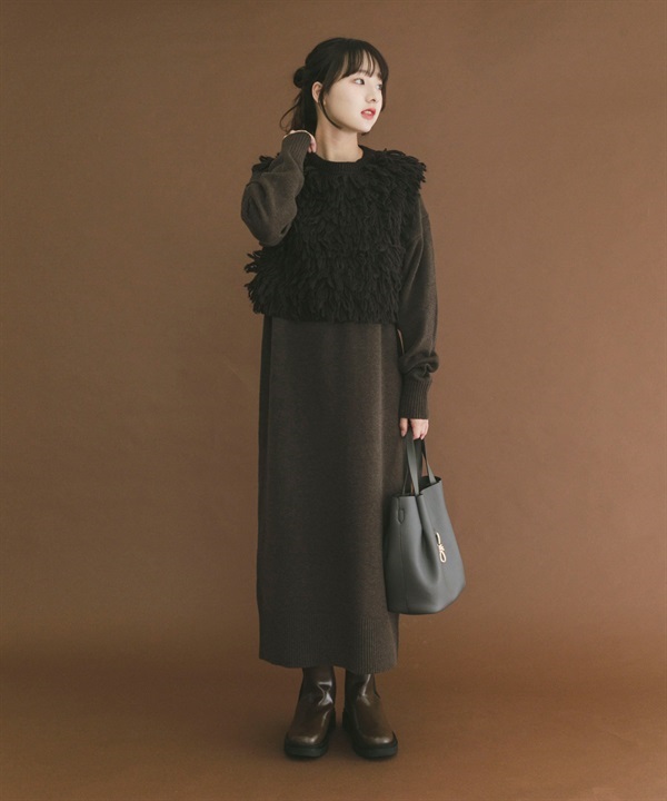 【成套組合】毛圈紗針織背心 × 洋裝