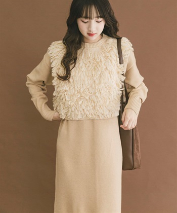【成套組合】毛圈紗針織背心 × 洋裝