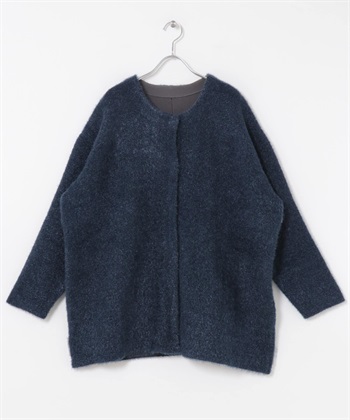 雙面織物中長版開襟衫(藏青色-Free-NAVY)