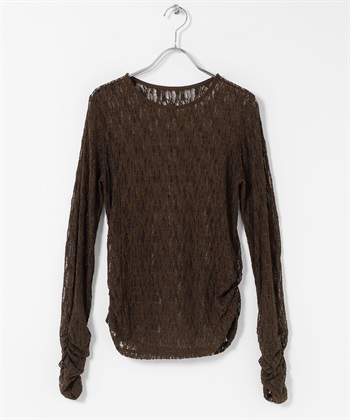 拼接蕾絲上衣(深棕色-one-DARK BROWN)