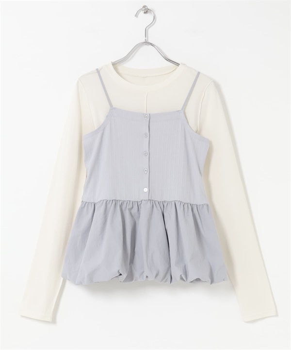 【成套組合】氣球剪裁背心 × 長袖T恤(米色x藍色-one-其他白色)