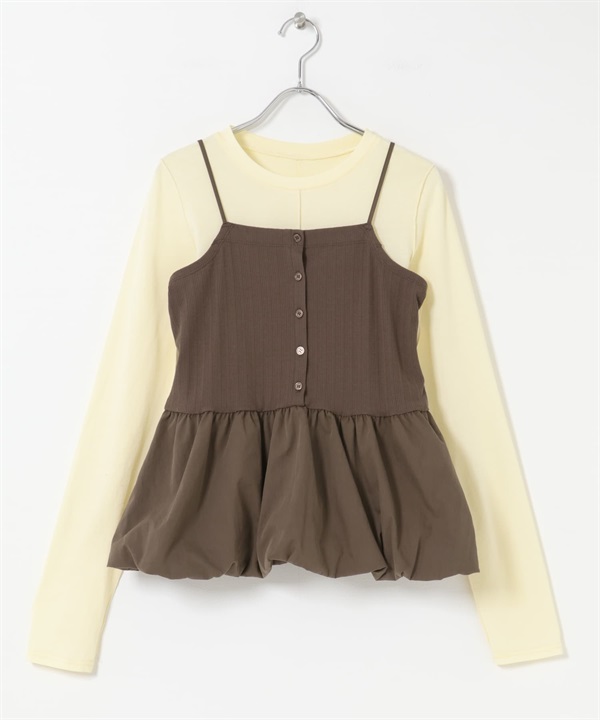 【成套組合】氣球剪裁背心 × 長袖T恤(黃色x棕色-one-其他黃色)