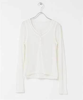 背心層次亨利領Ｔ恤(米色-one-OFF WHITE)