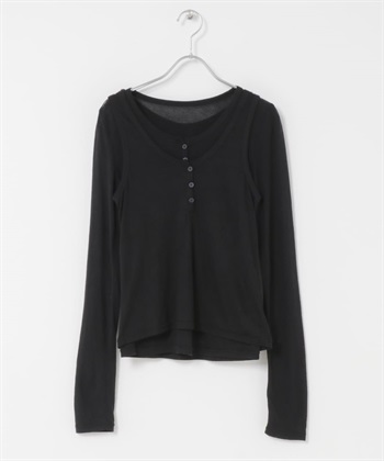 背心層次亨利領Ｔ恤(黑色-one-BLACK)