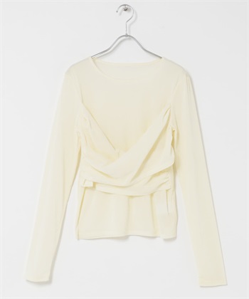 透膚絲絨交叉垂墜上衣(象牙白-one-IVORY)