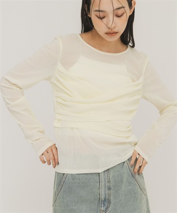 透膚絲絨交叉垂墜上衣