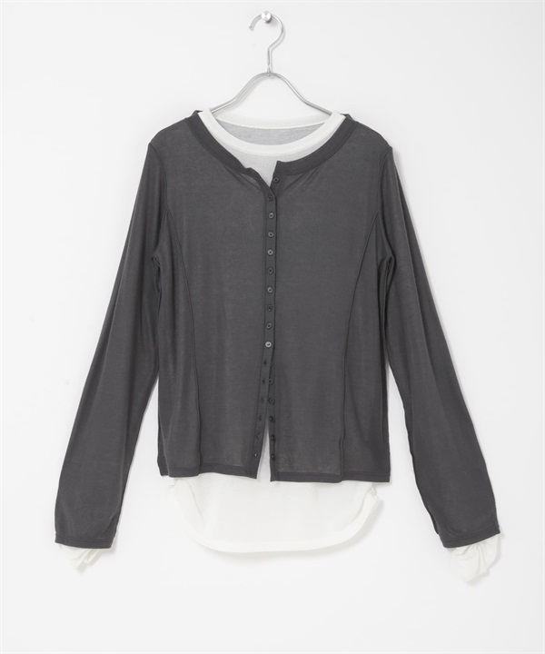 配色層次上衣(炭灰色x米色-one-CHARCOAL GRAY)