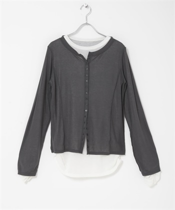 配色層次上衣(炭灰色x米色-one-CHARCOAL GRAY)