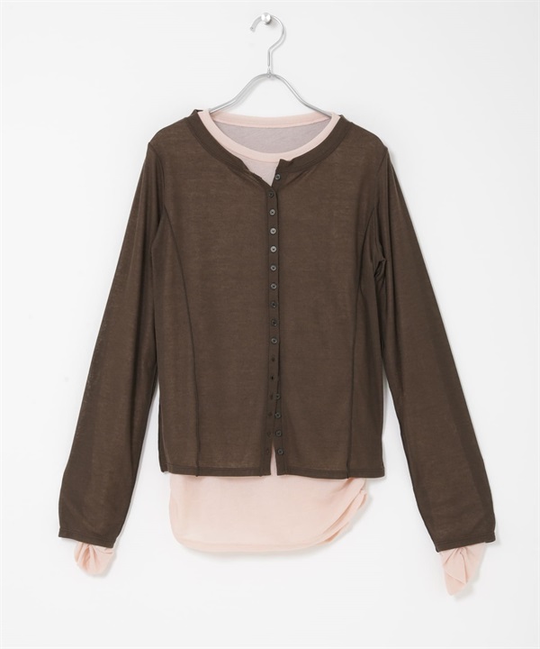 配色層次上衣(棕色x粉色-one-BROWN)