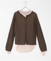 配色層次上衣(棕色x粉色-one-BROWN)