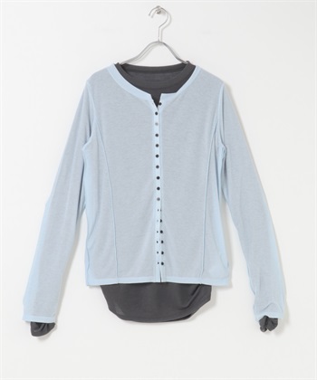 【新色追加】配色層次上衣(藍色x炭灰色-One-BLUE)