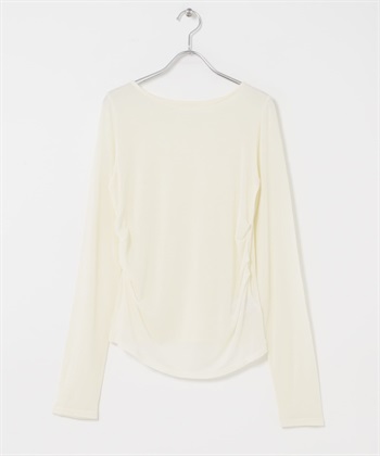 打褶垂墜感長袖T恤(象牙白-one-IVORY)