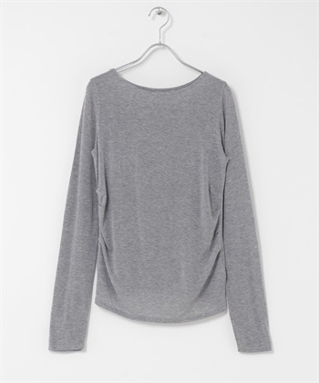 打褶垂墜感長袖T恤(GRAY-One-GRAY)