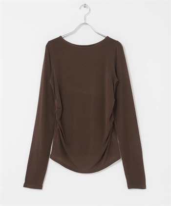 打褶垂墜感長袖T恤(棕色-one-BROWN)