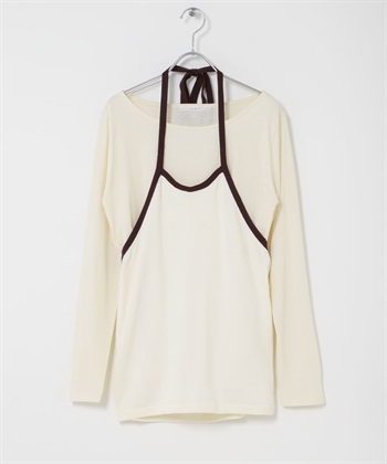 【成套組合】配色繞頸綁帶背心 × 上衣(象牙白-one-其他白色)