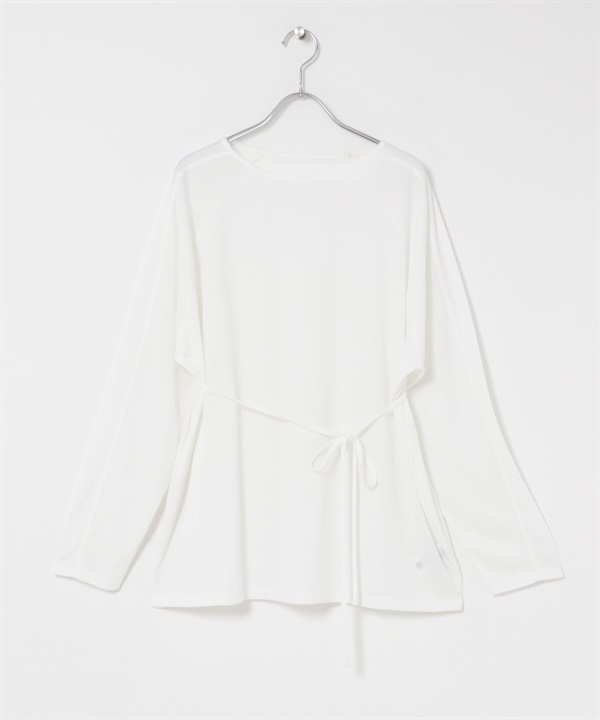 附綁帶透膚寬鬆上衣(米色-one-OFF WHITE)