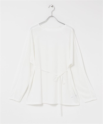 附綁帶透膚寬鬆上衣(米色-one-OFF WHITE)