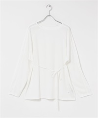 附綁帶透膚寬鬆上衣(米色-one-OFF WHITE)