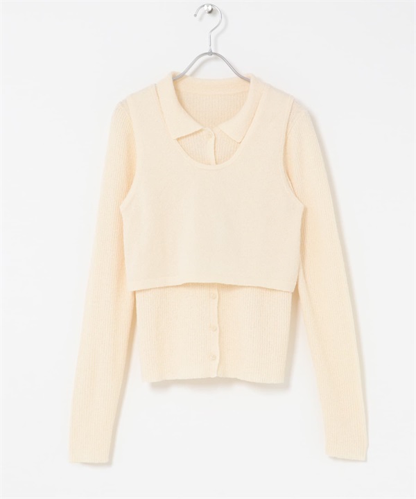 圈圈紗層次背心針織襯衫(象牙白-one-IVORY)