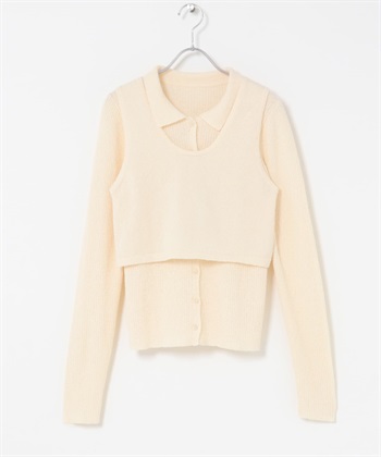 圈圈紗層次背心針織襯衫(象牙白-one-IVORY)