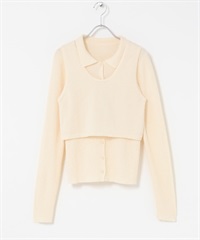 圈圈紗層次背心針織襯衫(象牙白-one-IVORY)